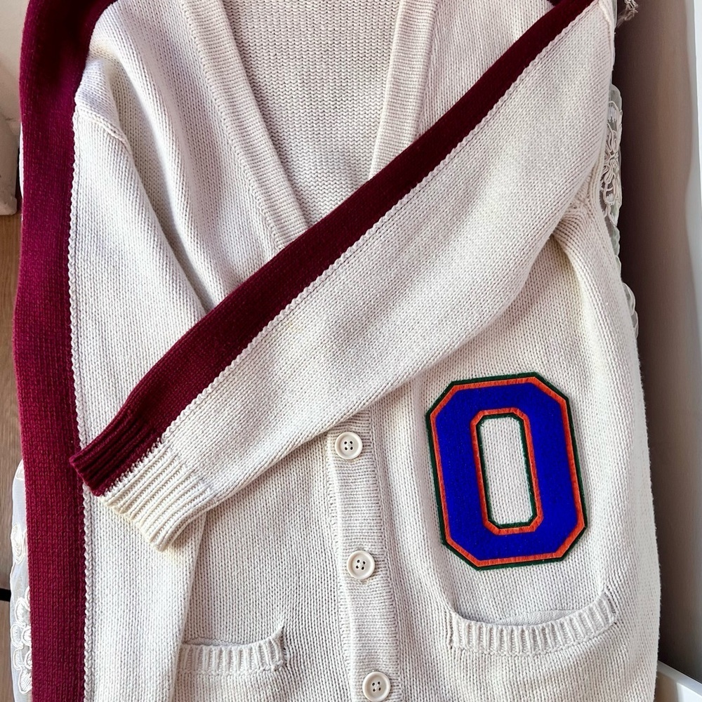 Urban Outfitters Cream and Burgundy Lettermen’s Button down Cardigan - Picture 12 of 15
